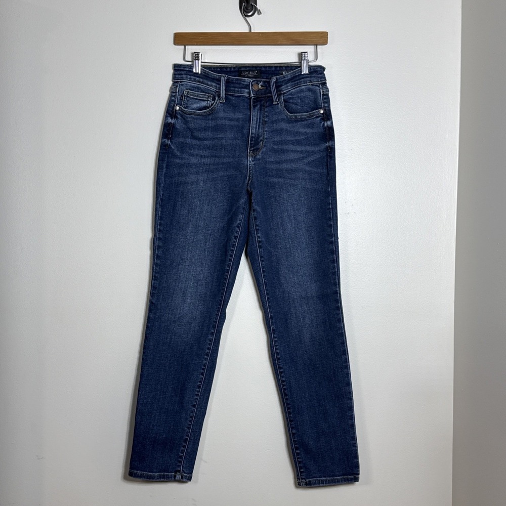 Judy Blue Womens Slim Fit Straight Leg Jeans Size 5/27 Dark Wash Non Distressed